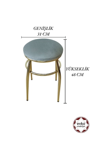 Evko Mobilya Tabure, Bar Taburesi, 2'li Tabure, Gold Ayaklı-gri