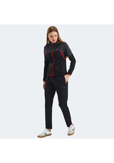 Slazenger ROCKSTAR Kadın Fermuarlı Dik Yaka Cepli Siyah Eşofman Takımı