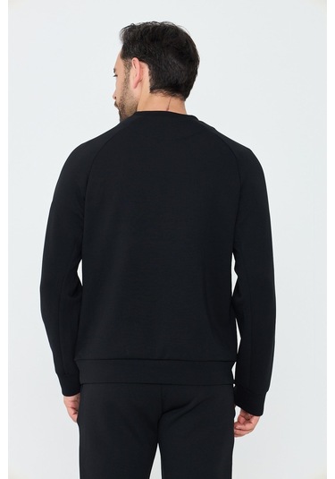 White Stone Siyah Pamuklu Erkek Basic Sweatshirt
