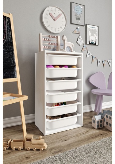 %100 Mdf - Small Mono 6 Sepetli Oyuncak Dolabı Beyaz