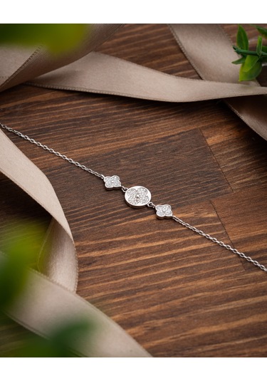 925 Ayar Rodyum Üçlü Yonca Gümüş Minimal Bileklik Gümüş - Rodyum