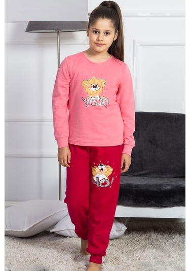 Vienetta Kız Çocuk O Yaka Manşetli Pijama Takım 4027P,3-7 Yaş
