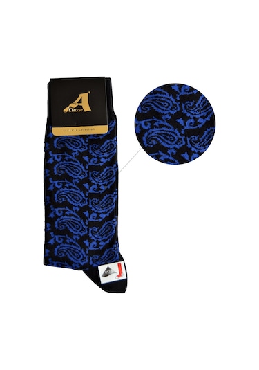 A Classe Şal Desenli Siyah-Saks Erkek Çorap Saks Saks Mavi