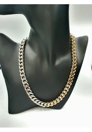 Kontrast İki Renkli Gurmet Zincir Kolye Altın - Gümüş