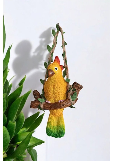 1 Adet Dekoratif Sallanan Duvar Ve Bahçe Süsü Papağan Biblo Sarı