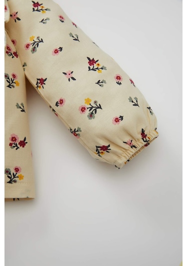 Defacto Kız Bebek Bisiklet Yaka Twill Çiçek Desenli Uzun Kollu Gömlek D2993A524AUBG744 Bej