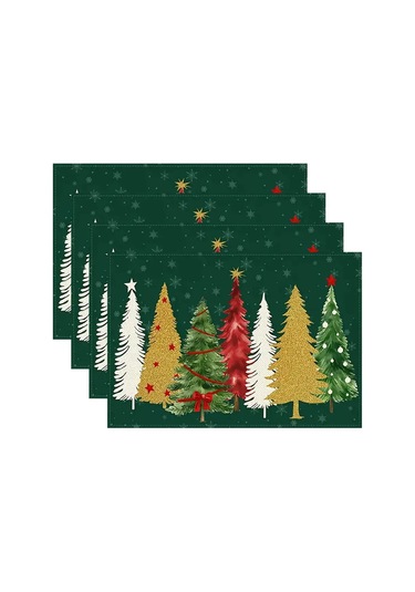 Suofeng 4 Adet 30x45cm Yeşil Bağdat Bezi Masa Havlusu Seti - Bayramlı Sofra Dekoru, Leke Ve Sıvıya Dayanıklı, Kolay Bakım Yeşil