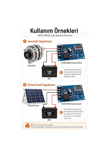 Hcw-m632 Akıllı Şarj Kontrol Devresi 12v 24v Jel Akü Lityum Batarya Uyumlu