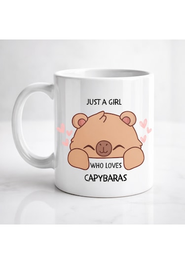 Just A Girl Who Loves Capybaras Yazılı Kapibara Tasarımlı Kupa Model 215 Baskılı Seramik Kahve Kupası Çok Renkli