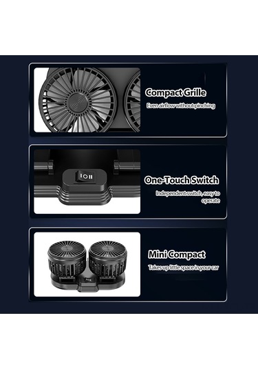 Konesam 12v/24v Çift Başlı Usb Araç Fanı - 360 Dönebilir, Katlanabilir, Sessiz Soğutma