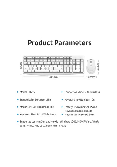 Reedark Fude Ek785 Kablosuz Klavye-fare Seti 2.4g 15m Erişim 106 Tuş 3 Seviye Dpı Ev Ofis Oyun İçin Siyah Pil Yok Diğer
