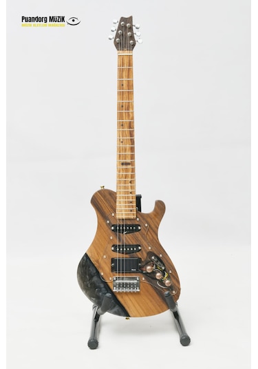 Elektro Gitar Custom Epoksi & Yıllanmış Ağaç Kişiye Özel Transparent Black