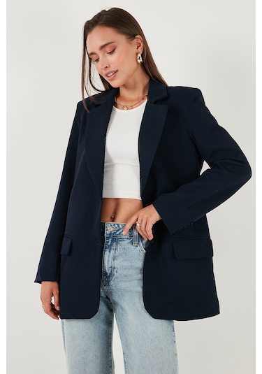 Lela Relaxed Fit Mono Yaka Cepli Blazer Bayan Ceket 611Bc00132 Lacivert