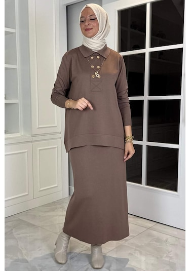 Sare Triko Takım Sütlü Kahve Çok Renkli