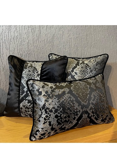 "silver" Kırlent Kılıfı Seti Siyah - Gümüş