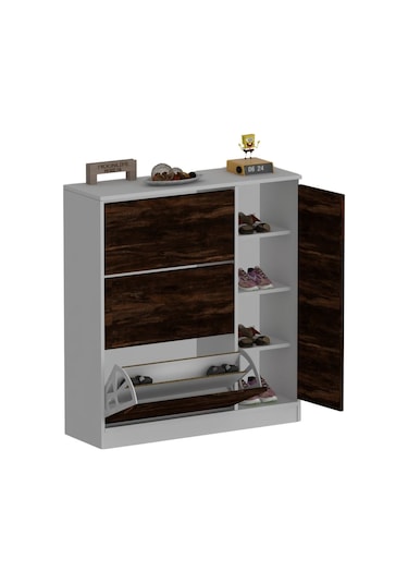 Milano 3 Kapaklı Kayar Raflı Dolaplı Ayakkabılık Mars Kahverengi