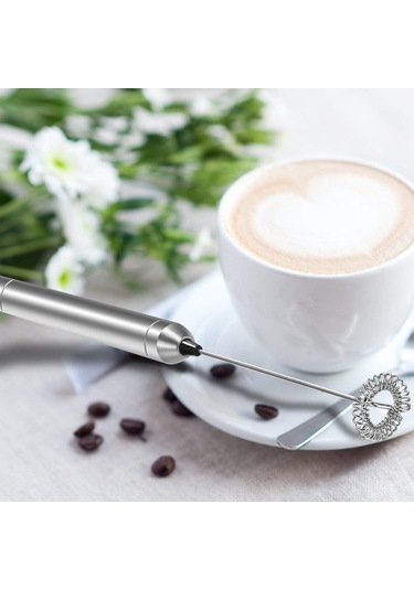 Vkemall El Tutan Elektrikli Çelik Süt Köpürtücü Kahve Karıştırıcı Pil Dahil Değil Gümüş