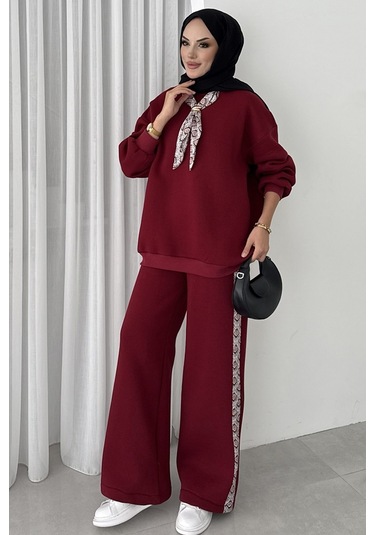 Fularlı Üç İplik İkili Takım 1654 - Bordo Bordo