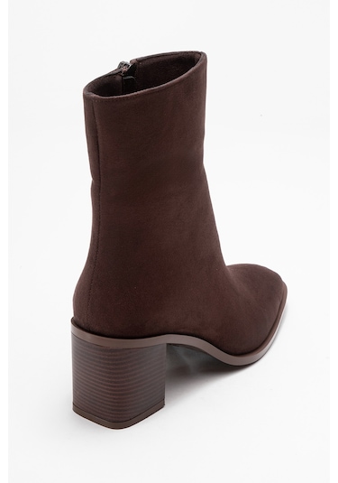 Chara Kahverengi Süet Kadın Kalın Topuklu Bot Süet Kahve