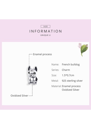 S925 Ayar Gümüş Fransız Bulldog Boncuklu Dıy Bilezik Gevşek Boncuk Çok Renkli