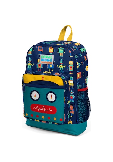 Coral High Kids Lacivert Civit Robot Desenli Dört Bölmeli Okul Sırt Çantası 23472