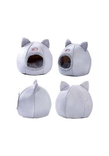 Yarı Kapalı Kışlık Peluş Evcil Hayvan Yuvası Xlarge Gri