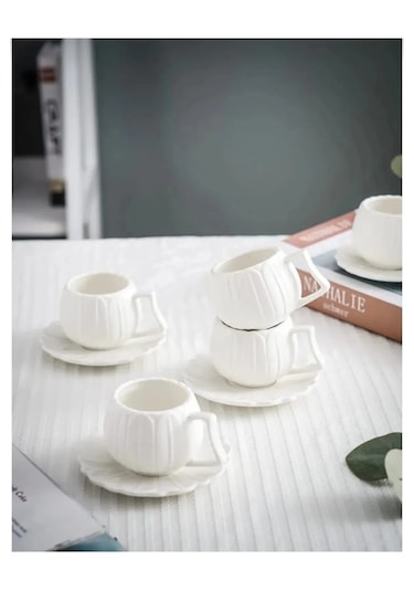 6 Kişilik Beyaz Porselen Papatya Kahve Fincanı Takımı Seti 90 Ml