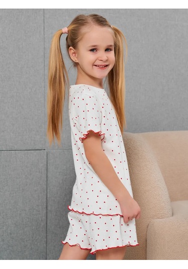 Avk Kids Kız Çocukları İçin Kalpli, Pijama Takımı, Şortlu, Pamuklu 310265944 Beyaz