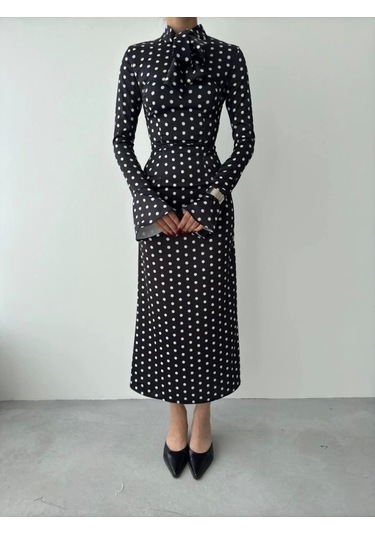Potenza Puantiyeli Elbise Puanti Ye Siyah
