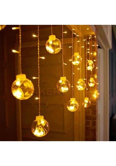 Mobgift Animasyonlu Led Işıklı Eklemeli Ampul Top Perde 3 X 75 Sarı