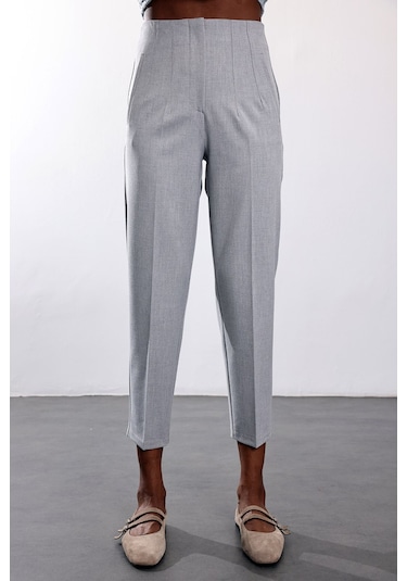 5in1Canpolat Gri Melanj Flatolu Pantolon 5113