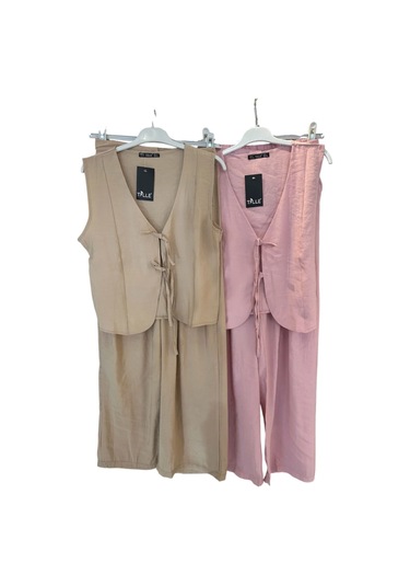 4123 Önü Bağlamalı Yelek Pantolon Takım Pudra