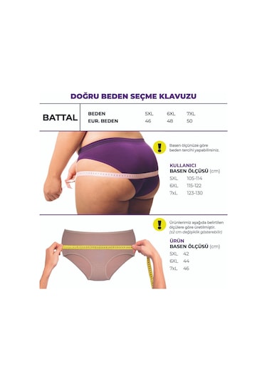 Kadın Büyük Beden Külot Battal Full Brief, Yüksek Bel 5xl, 6xl, 7xl 5 Farklı Renk 1 Pakette Çok Renkli