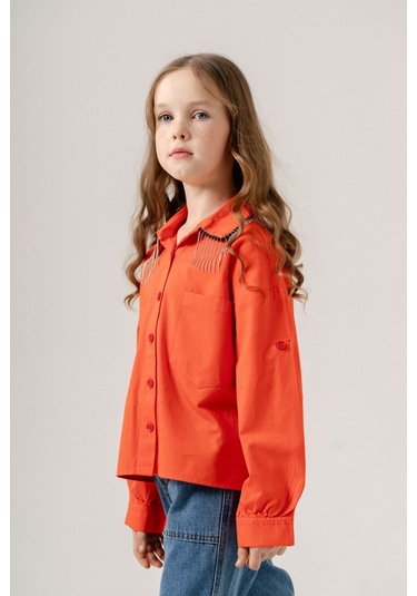 Kız Çocuk Yakası Taşlı Gömlek 3126 Oranj Turuncu