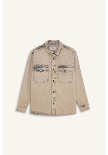 DeFacto Relax Fit Cepli Uzun Kollu Jean Gömlek D0447AX24AUBN105 Kahve