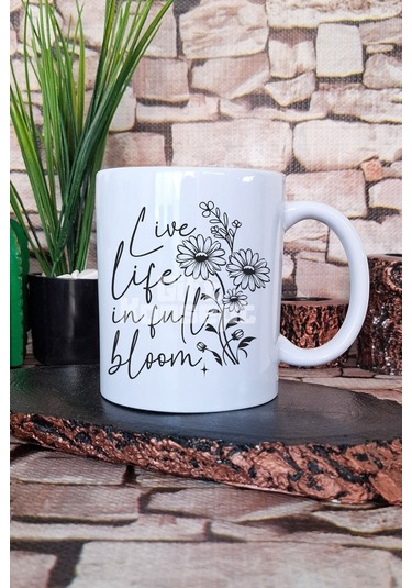 "live Life İn Full Bloom" Hayatı Dolu Yaşa Hediyelik Baskılı Çay Kahve Sunum Kupa Bardak Beyaz