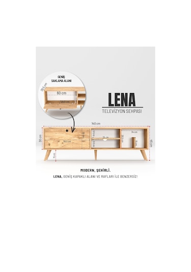 Lena Tv Sehpası, Tv Standı, Televizyon Ünitesi Atlantik Çam