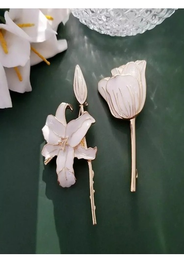 Olfil Broş Çiçek Zarif Zambak Beyaz 194433134 Altın Rengi