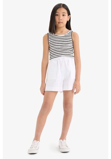 DeFacto Kız Çocuk Bisiklet Yaka Çizgili Atlet Z7814A625HSBK81 Siyah