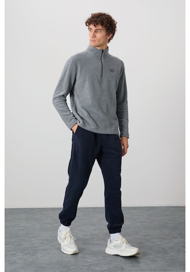 Tommy Life River Gri Melanj Dik Yaka Erkek Polar Sweatshirt - 88310 GRİ MELANJ