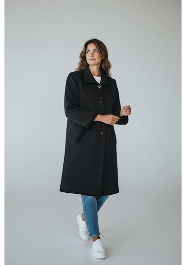 Kadın Önü Düğmeli Cepli Yakalı Kalın Triko Hırka Siyah