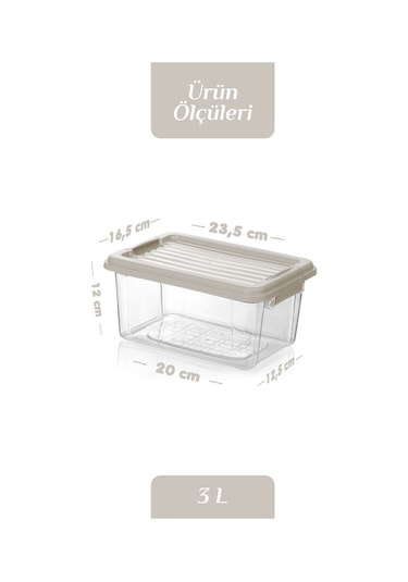 3'lü Set 3l Kilit Kapaklı Erzak Saklama Kabı Difriz Buzdolabı Düzenleyici Un Bakliyat Saklama Kutusu Bej