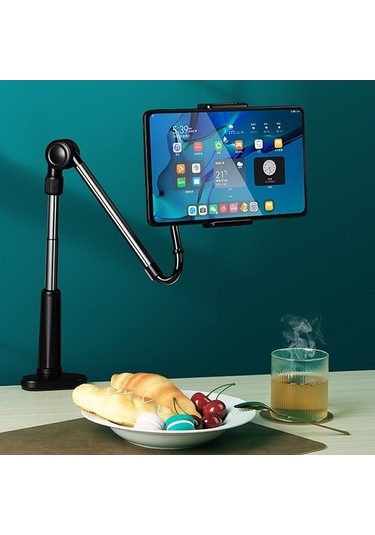 Tongxida 4-13 Inç Ayarlanabilir Kol Cep Tablet Tutucu Standı, Başucu Masası Tablet Klip Braketi Siyah