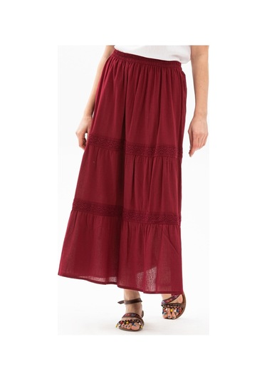 Uzun Şile Bezi Dantelli Etek Bordo Brd