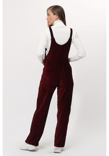 Luvmabelly Myra6113 - Bordo Kadife Hamile Salopet-Bordo