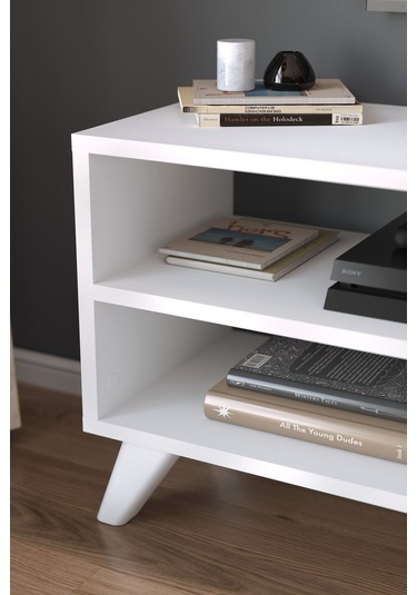 Tv Sehpası Kapaklı Tv Sehpası Raflı Tv Ünitesi Televizyon Sehpası 100 X 35 Cm Malta Beyaz Beyaz