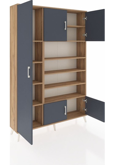 Arges Dolap 10 Raflı 5 Kapaklı 132x30x195 Çam-antrasit/çam Çam