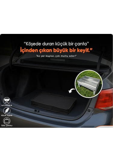 Miraç 45x30cm Katlanır Mangal Çantalı Lazer Kesim Orta Boy Gri