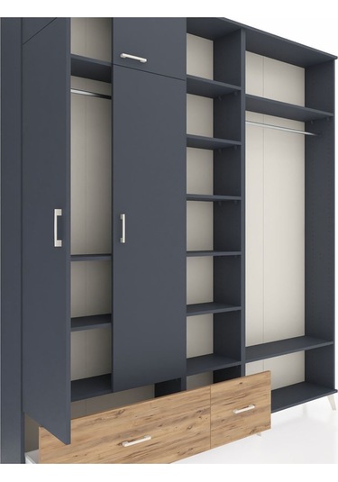 Arges Dolap 12 Raflı 2 Çekmeceli 2 Askılı 220x30x243 Antrasit-antrasit/çam Antrasıt/atlas Çam