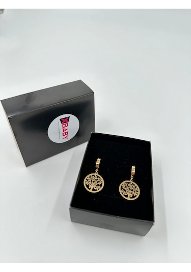 Xbaby Hayat Ağacı Gold Çelik Küpe Gold